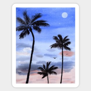 Palm Trees at Night Watercolor Art Sticker